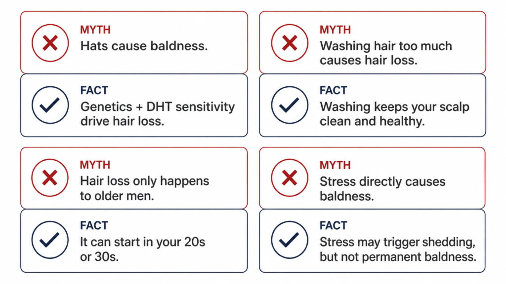 hair loss myths versus facts comparison infographic